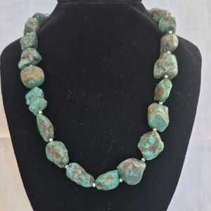 Artisan Turquoise Nugget Necklace 18"with Silver Accents